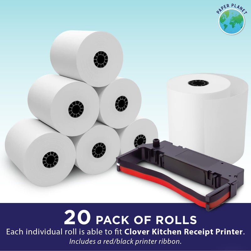 PaperPlanet 1-Ply White Bond Paper for Clover Kitchen Printer by Paper Planet | 20 Rolls: Includes 1 Ribbon | Star SP700 - Image 2